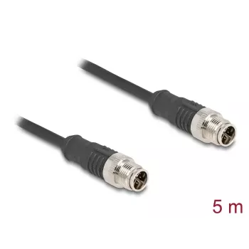 Cabo de rede DeLOCK M12 Cabo codificado X de 8 pinos macho para macho Cat5e 5 m Preto