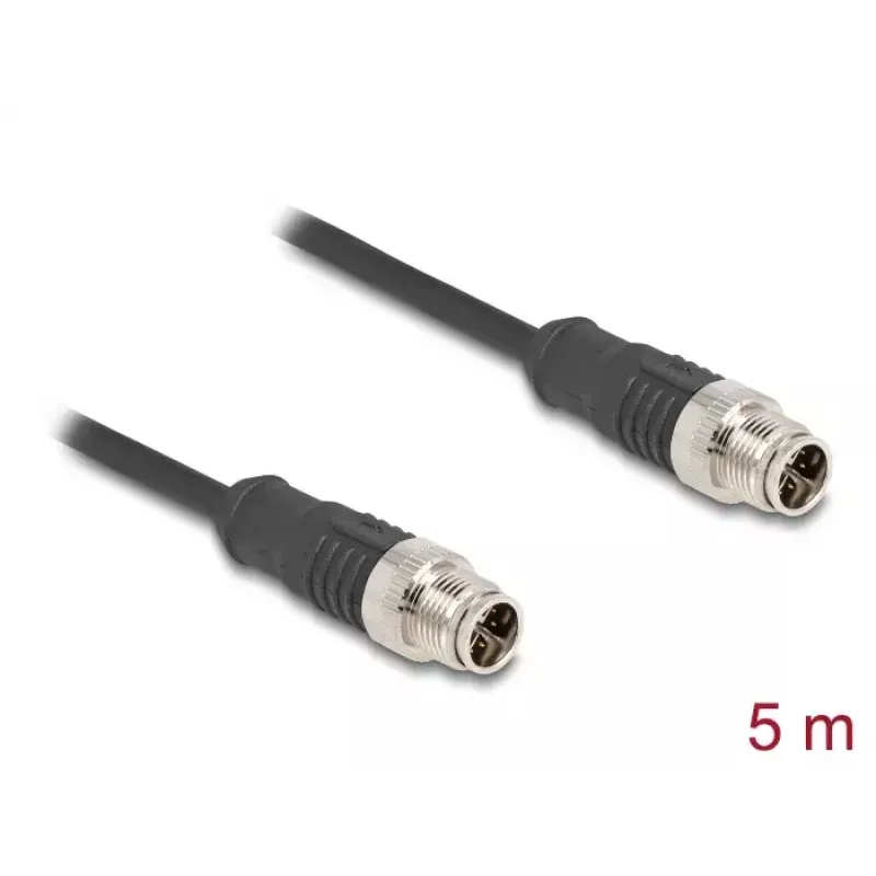 Cabo de rede DeLOCK M12 Cabo codificado X de 8 pinos macho para macho Cat5e 5 m Preto