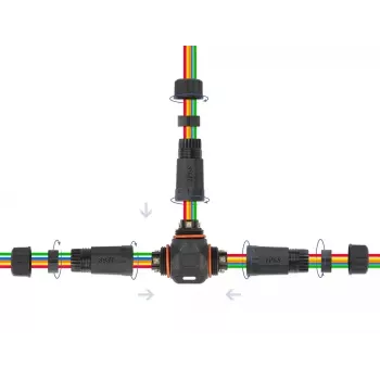 Delock 86919 Conector de cabo para exterior, em forma de T, 5 pinos, IP68, tipo parafuso, preto