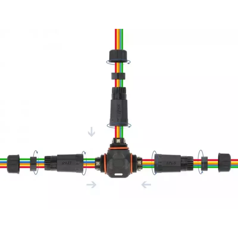 Delock 86919 Conector de cabo para exterior, em forma de T, 5 pinos, IP68, tipo parafuso, preto