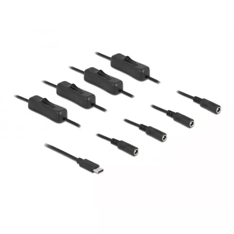 Cabo USB Type-C macho para 4 x DC 5,5 x 2,1 mm fêmea DeLOCK 86802