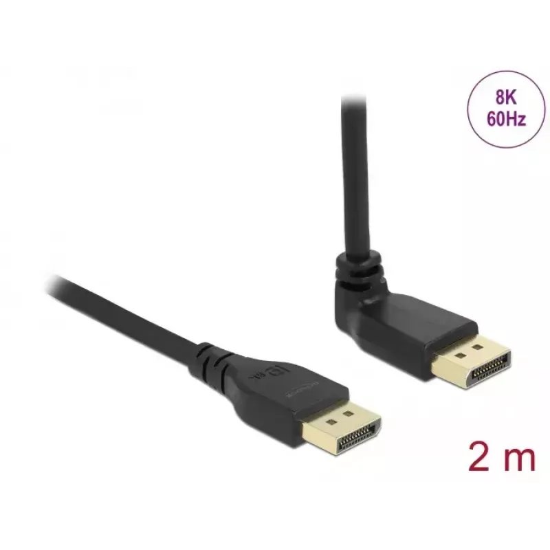 DeLOCK 87150 cabo DisplayPort 1.4, ficha reta e angular a 90° para cima, 8K 60 Hz, 2 m, preto