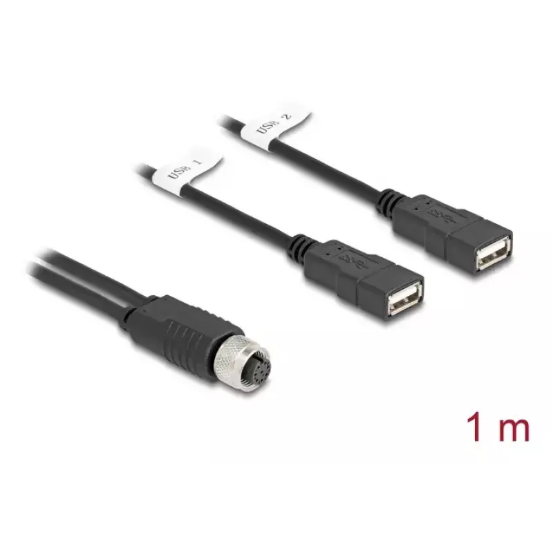 Cabo sensor/atuador DeLOCK 1 m M12 2 x USB Type-A preto 60290