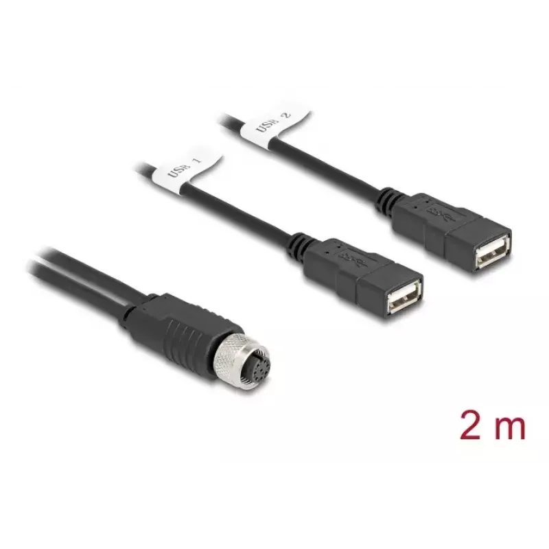 Cabo sensor/atuador DeLOCK 2 m M12 2 x USB Type-A preto 60291
