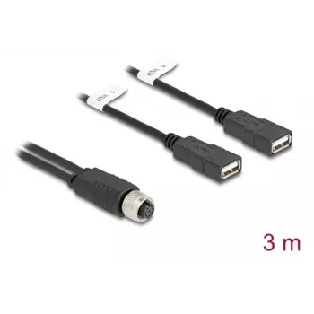 Cabo sensor/atuador DeLOCK 60651 3 m M12 2 x USB Type-A preto