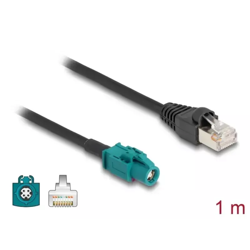 Cabo coaxial DELOCK 90697 — 1 m, HSD Z para RJ-45, preto/azul