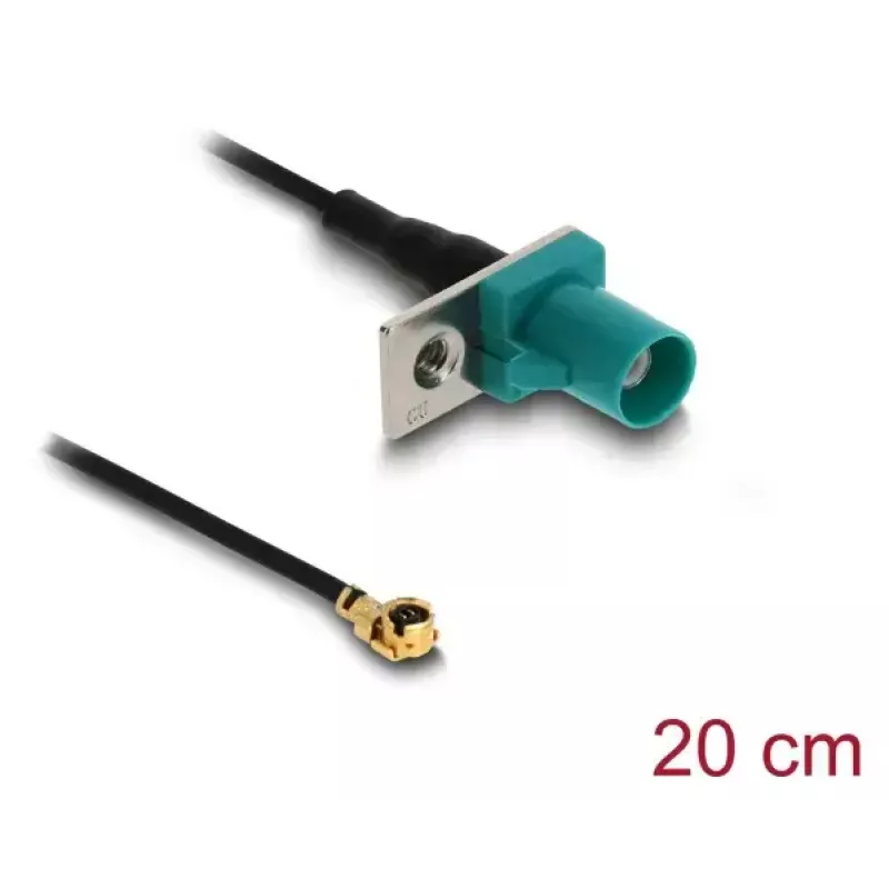 Cabo coaxial DELOCK 90734, FAKRA Z para I-PEX MHF1, 0,2 m, 1,13 mm, preto/azul