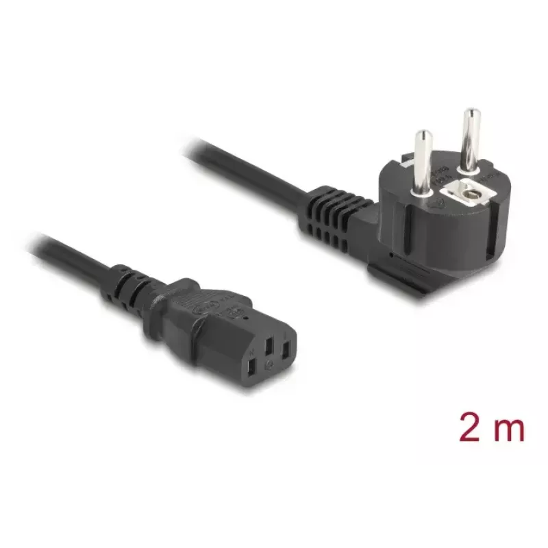 Cabo de alimentação para PC DELOCK 81326 — com terra CEE 7/7 (90°) para IEC C13, 2 m, 3×0,75 mm², preto