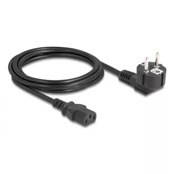 Cabo de alimentação para PC DELOCK 81326 — com terra CEE 7/7 (90°) para IEC C13, 2 m, 3×0,75 mm², preto