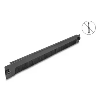 Régua de gestão de cabos com escovas DELOCK 19 polegadas 1U, aberta em baixo, sem ferramentas, metal, preto