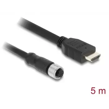 Cabo DELOCK M12 codificação A conector fêmea 17 pinos para ficha HDMI 5 m preto