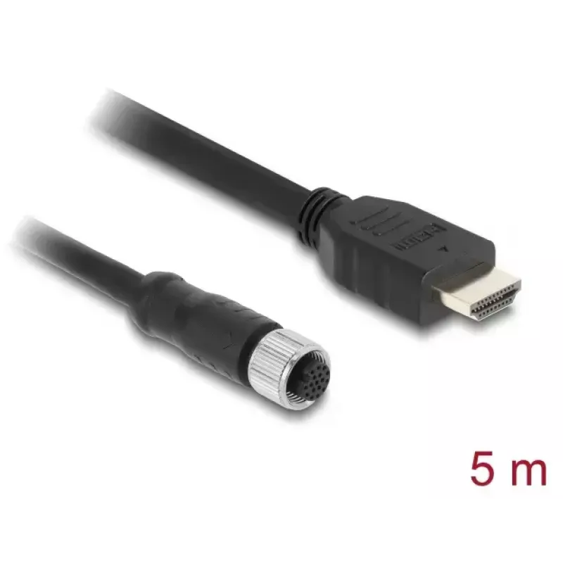 Cabo DELOCK M12 codificação A conector fêmea 17 pinos para ficha HDMI 5 m preto