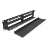 Painel de encaminhamento de cabos 19 polegadas 2U DELOCK metal preto com 4 aberturas