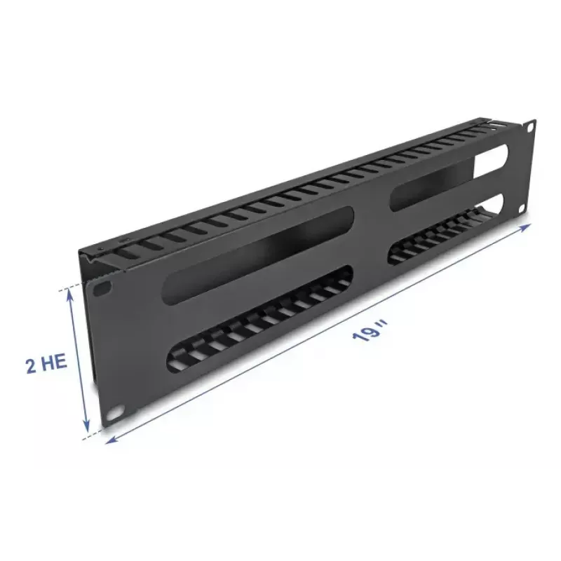 Painel de encaminhamento de cabos 19 polegadas 2U DELOCK metal preto com 4 aberturas