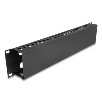 Painel de encaminhamento de cabos 19 polegadas 2U DELOCK metal preto com 4 aberturas