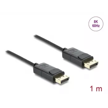 Cabo coaxial DisplayPort DELOCK 8K 60 Hz, DisplayPort–DisplayPort, 1 m, preto, revestimento entrançado