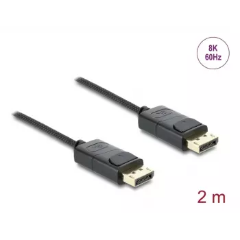 Cabo coaxial DisplayPort DELOCK 8K 60 Hz, DisplayPort para DisplayPort, 2 m, preto, entrançado