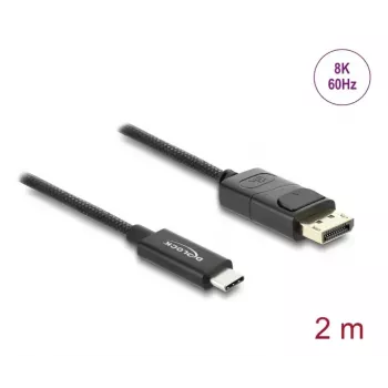 Cabo coaxial DELOCK USB Type-C para DisplayPort (DP Alt Mode) 4K 60 Hz, 2 m, preto