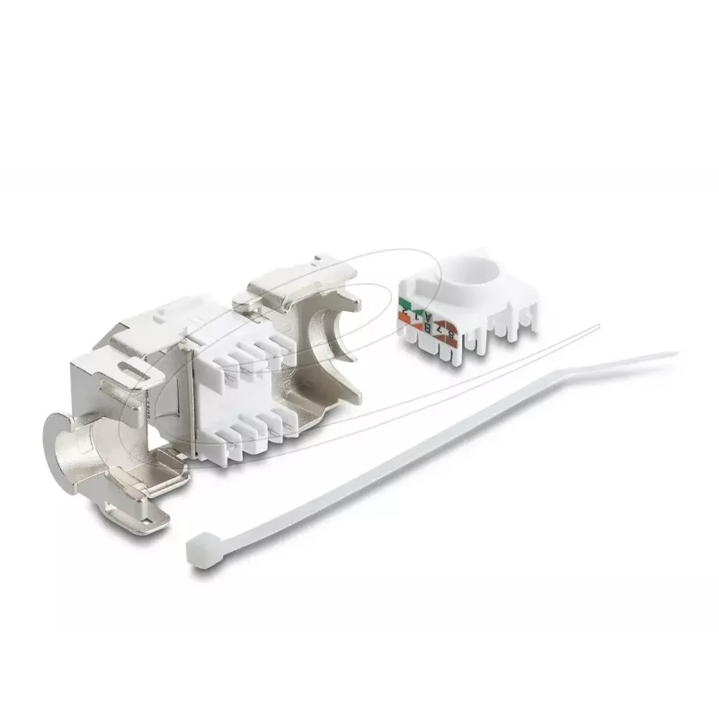 Delock 90938 Módulo Keystone de RJ45 para LSA Cat.6A, angulado a 45 graus, blindado, saída de cabo a 180 graus, sem ferramentas