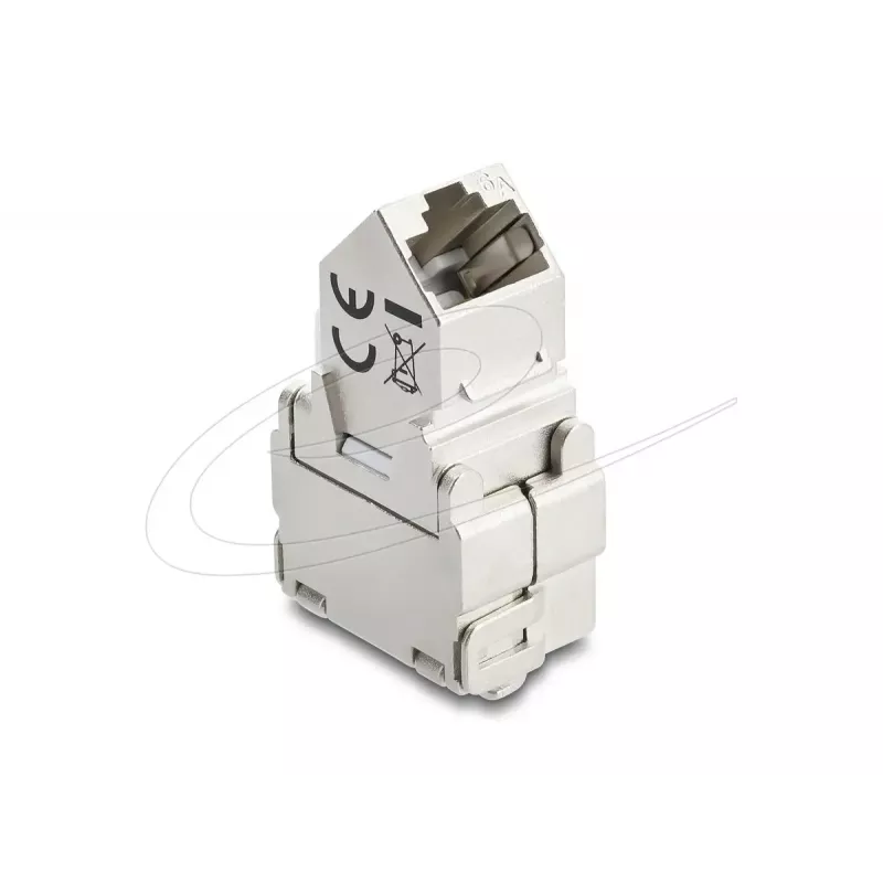 Delock 90938 Módulo Keystone de RJ45 para LSA Cat.6A, angulado a 45 graus, blindado, saída de cabo a 180 graus, sem ferramentas