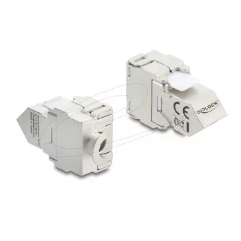 Delock 90938 Módulo Keystone de RJ45 para LSA Cat.6A, angulado a 45 graus, blindado, saída de cabo a 180 graus, sem ferramentas