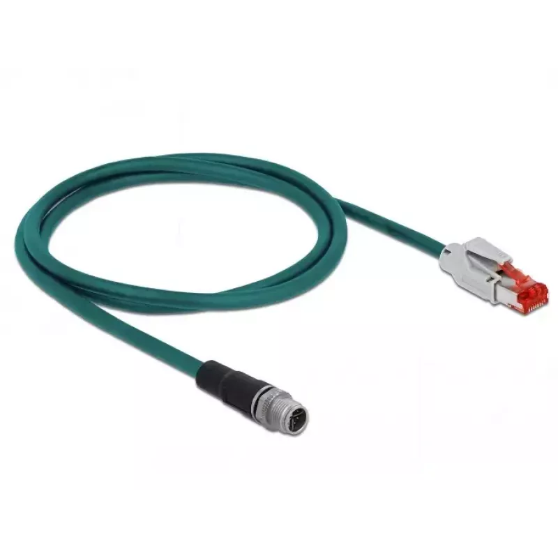 DeLOCK 85425 Cabo de rede industrial M12 codificação X de 8 pinos ficha para ficha RJ45, 1 m, azul-água
