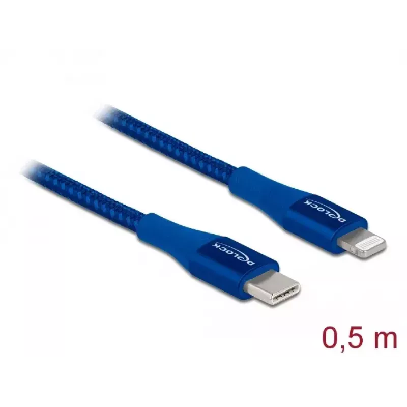 Cabo de dados e carregamento DeLOCK USB Type-C para Lightning 0,5 m MFi