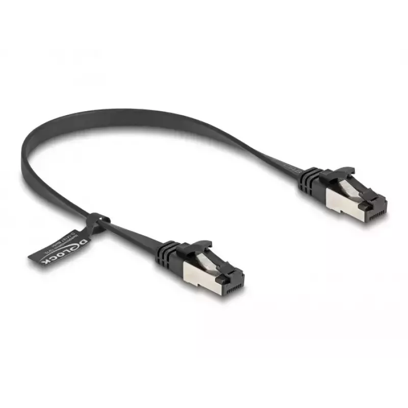 Cabo de rede DeLOCK RJ45 cabo patch plano macho para macho Cat.8.1 0,25 m preto