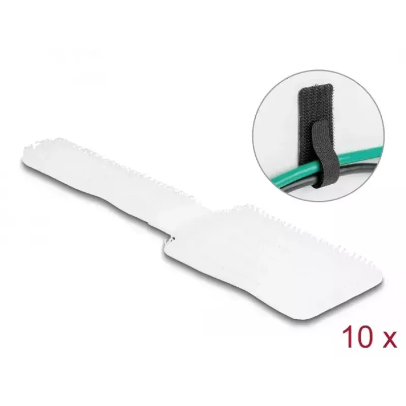 Organizador de cabos DeLOCK mini com velcro L 90 mm x L 24 mm autoadesivo 10 unid. branco