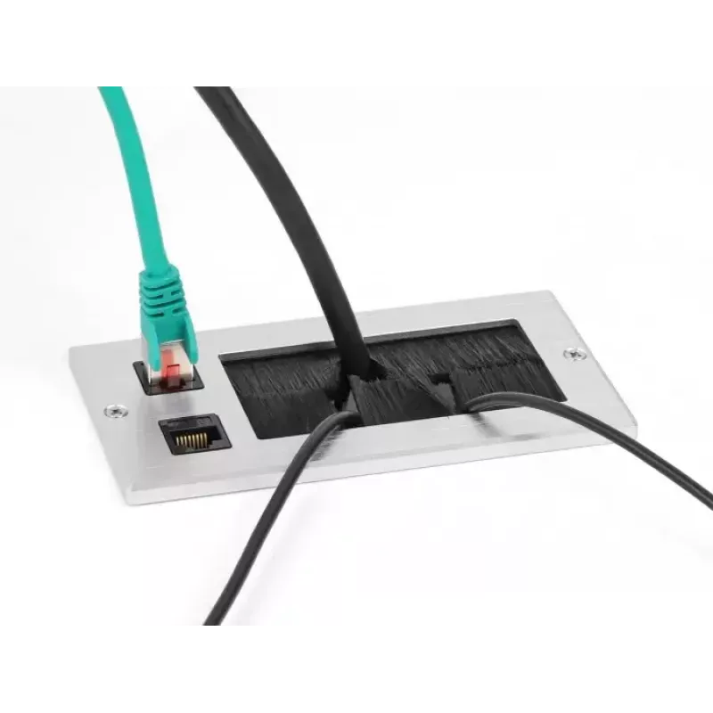 Passagem de cabos DeLOCK com escova e 2 x módulo Keystone RJ45 Cat.6 alumínio