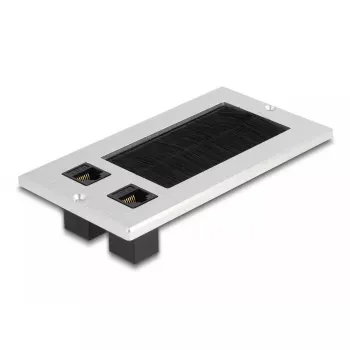 Passagem de cabos DeLOCK com escova e 2 x módulo Keystone RJ45 Cat.6 alumínio