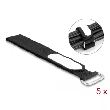 Fixação de abraçadeira de cabos DeLOCK 19608 velcro 305x25 mm preto 5 unid.