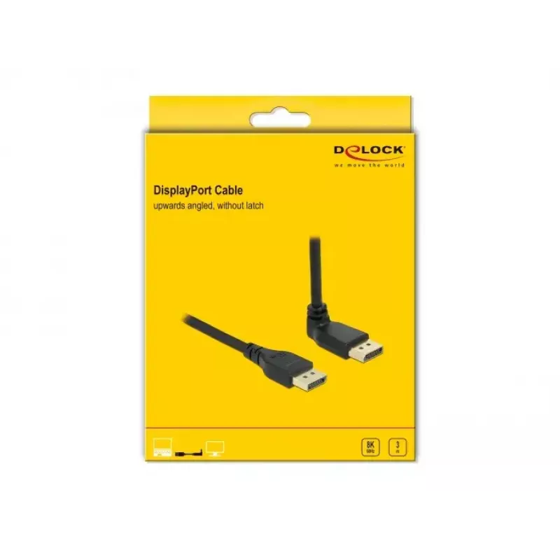 Cabo DELOCK DisplayPort 3 m, DisplayPort para DisplayPort, 5,7 mm de diâmetro, suporta até 32 canais de áudio