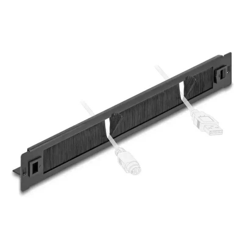 DeLOCK 66552 painel de escovas de 19" com suporte para cabos, sem ferramentas, 1U, metal, preto