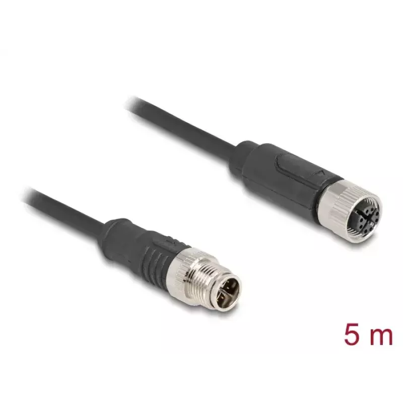 Cabo de rede DeLOCK M12 X-codificado 8 pinos macho para fêmea Cat5e 5 m preto