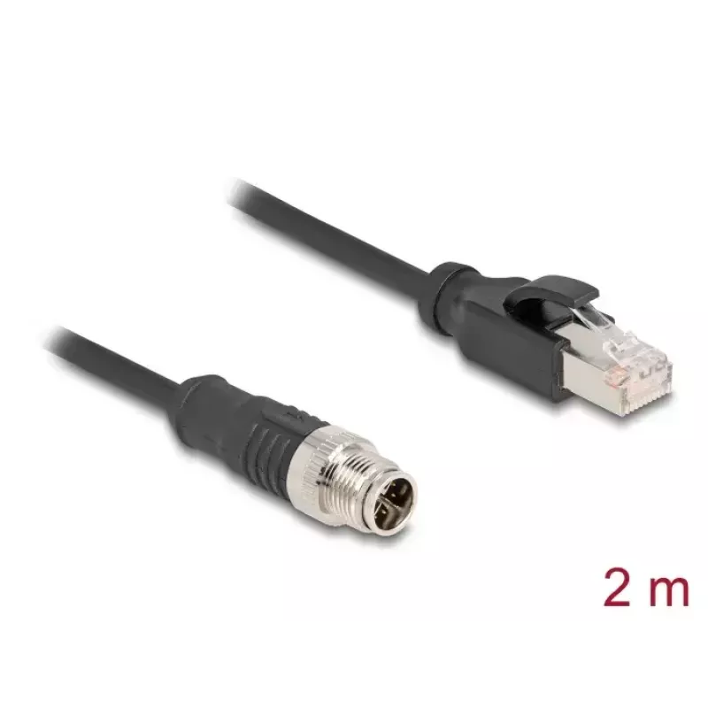 Cabo de rede DeLOCK M12 X-codificado 8 pinos macho para ficha RJ45 Cat5e 2 m preto