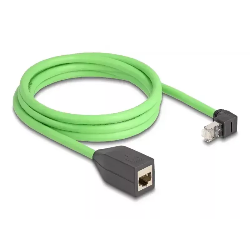 Cabo de rede DeLOCK RJ45 Cat.6A ficha macho angulada para cima para conector fêmea 2 m verde