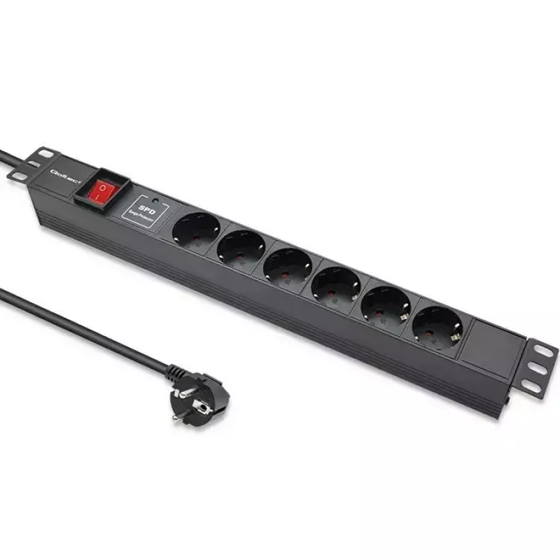 Régua de tomadas para RACK 19 1U QOLTEC PDU 16A 6xSCHUKO 1,8m