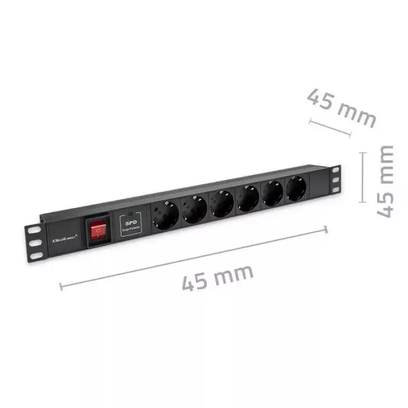 Régua de tomadas para RACK 19 1U QOLTEC PDU 16A 6xSCHUKO 1,8m