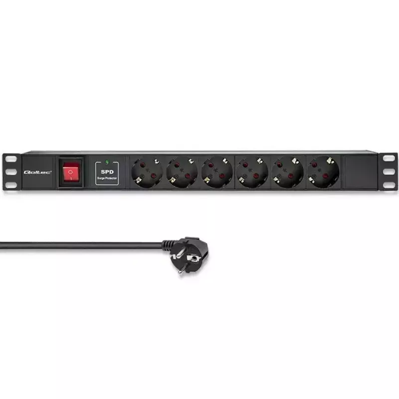 Régua de tomadas para RACK 19 1U QOLTEC PDU 16A 6xSCHUKO 1,8m