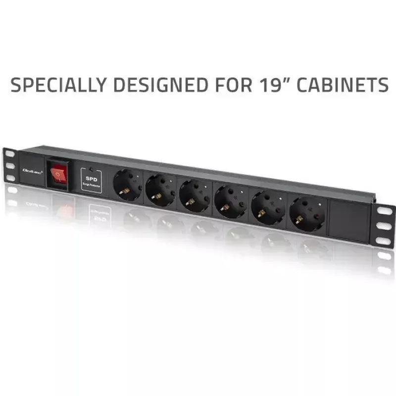 Régua de tomadas para RACK 19 1U QOLTEC PDU 16A 6xSCHUKO 1,8m