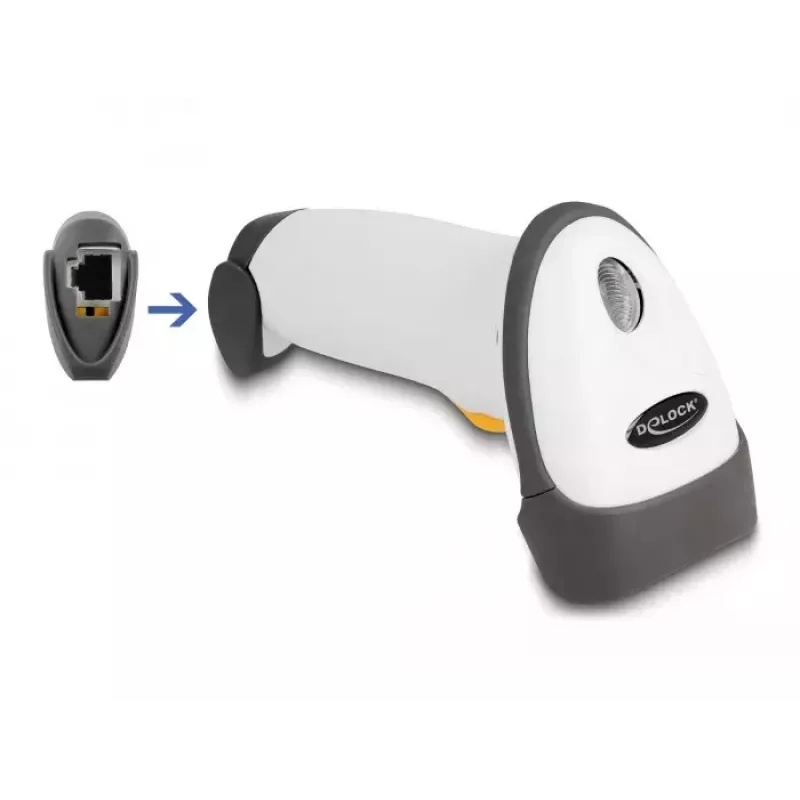 Leitor de códigos de barras USB DeLOCK 1D laser cinzento claro portátil com fio RJ-50