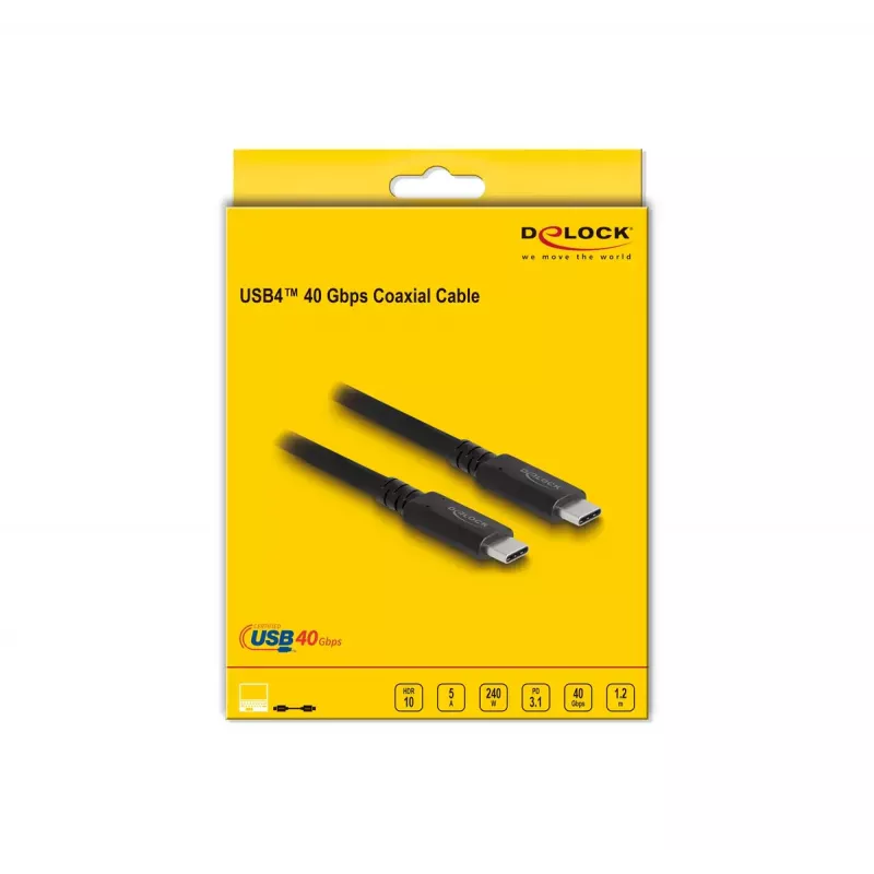 Cabo coaxial USB4 DeLOCK 40 Gbit/s 1,2 m USB PD 3.1 240 W