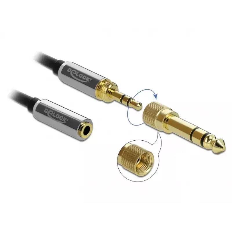 Cabo de extensão de áudio DELOCK 85834 — 3,5 mm ficha macho para 3,5 mm conector fêmea, contactos dourados, 5 m, preto