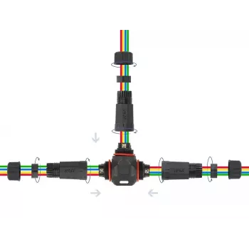 Delock 86918 Conector de cabo para exterior, em forma de T, 4 pinos, IP68, tipo parafuso, preto