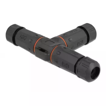 Delock 86918 Conector de cabo para exterior, em forma de T, 4 pinos, IP68, tipo parafuso, preto