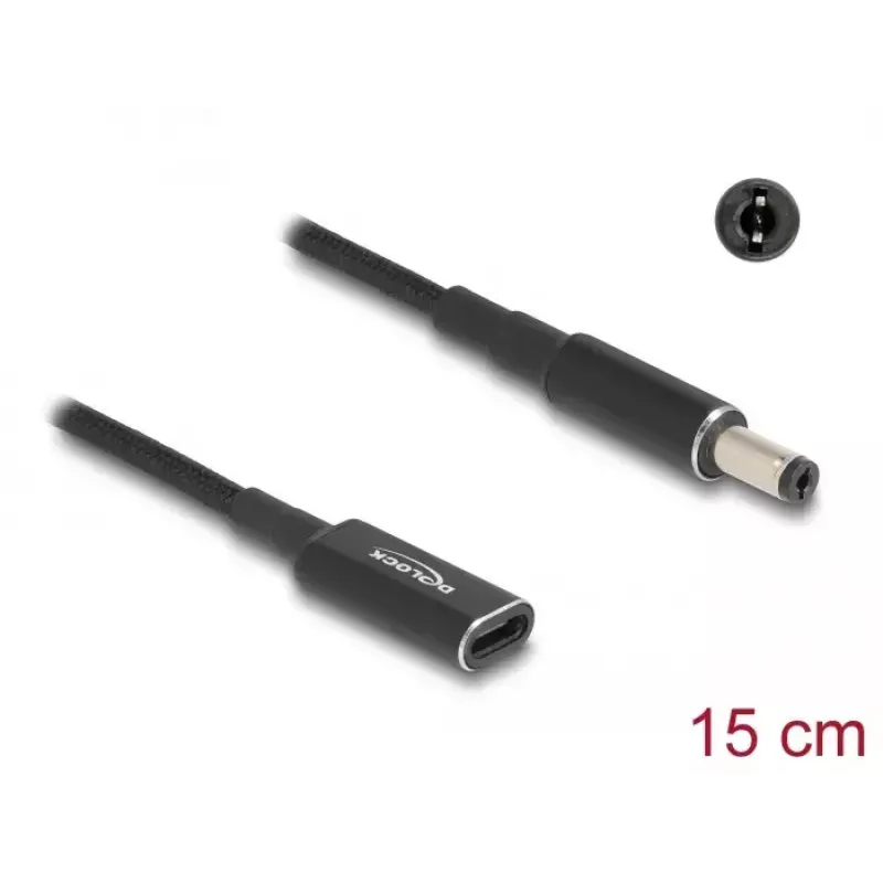 Cabo adaptador DeLOCK USB Type-C fêmea para 5,5 x 2,1 mm macho 15 cm