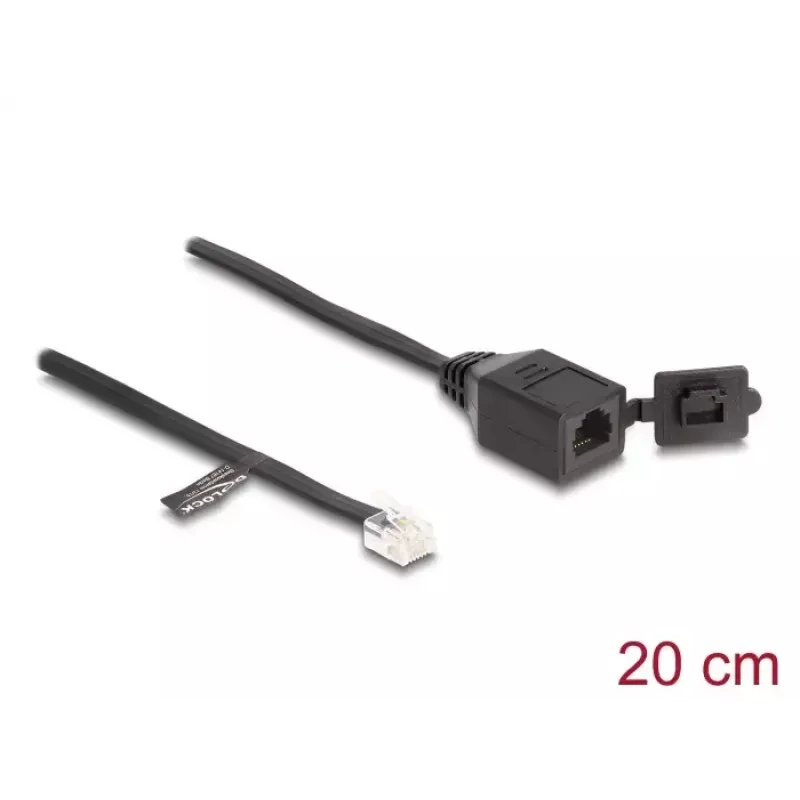 Cabo DeLOCK RJ12 macho para RJ12 fêmea 20 cm preto