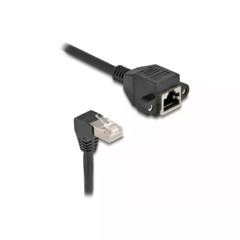 Cabo de extensão de rede DELOCK S/FTP RJ45 90° angular para RJ45 Cat.6A 0,5 m preto