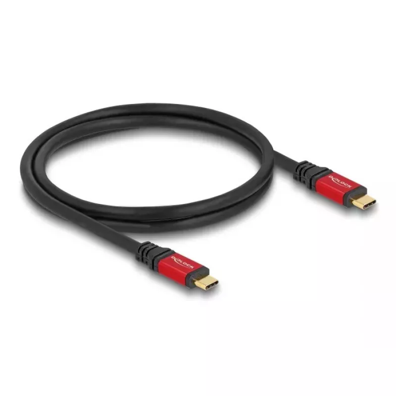 Cabo USB DeLOCK 80652 Type-C macho para macho 20 Gbps 100 W 0,8 m vermelho metal